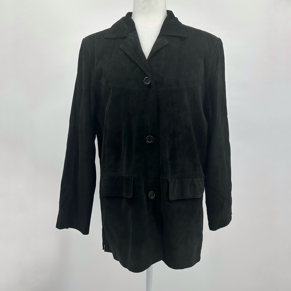 Jessica Holbrook Vintage Black Leather Blazer Jacket Classic Minimalist Style